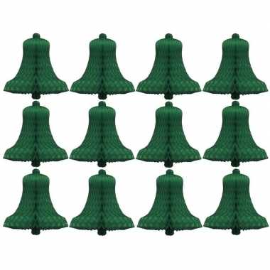 12x kerstklokken van groen zijdevloeipapier 16 cm