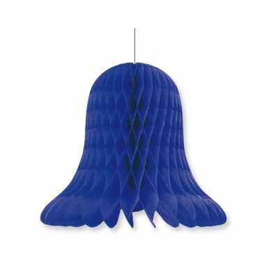 1x kerstversiering donkerblauwe kerstklokken lampionnen 20 cm