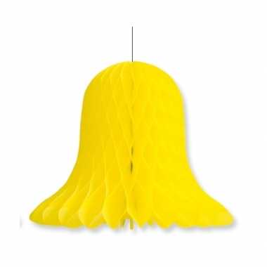 1x kerstversiering gele kerstklokken lampionnen 20 cm