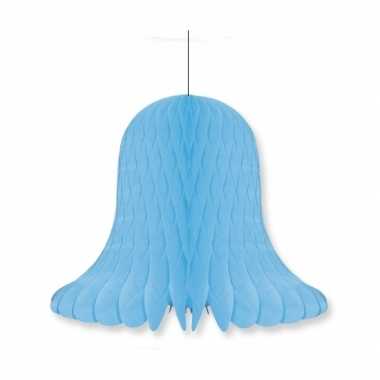 1x kerstversiering lichtblauwe kerstklokken lampionnen 30 cm