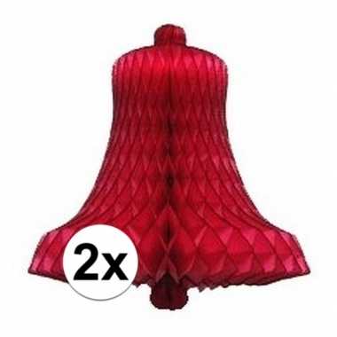 2x kerstklokken kerst versiering van rood honingraat papier
