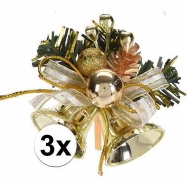 3x gouden kerstklokjes/kerststukjes decoraties 8 cm