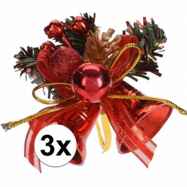 3x rode kerstklokjes/kerststukjes decoraties 8 cm