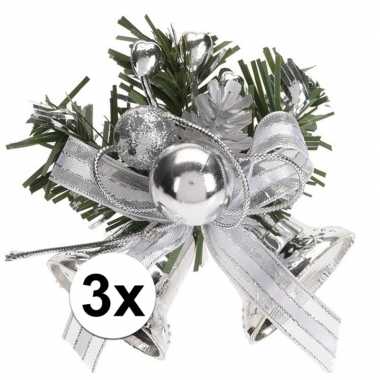 3x zilveren kerstklokjes/kerststukjes decoraties 8 cm