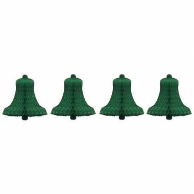 4x kerstklok van groen honingraat papier