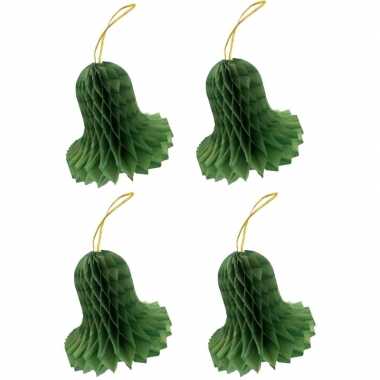 4x kerstklokken van groen zijdevloeipapier 8 cm