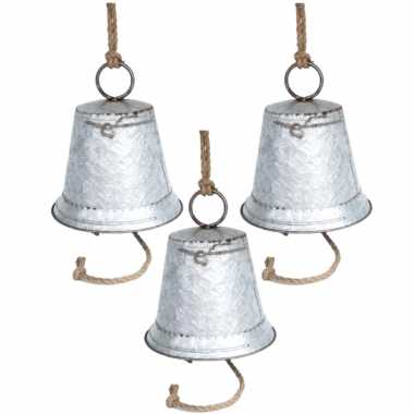 4x stuks kerstbellen/kerstklokken 24 x 26 cm zink