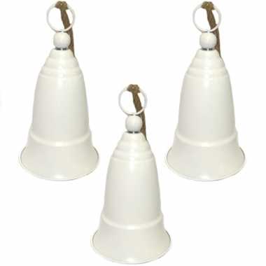 4x stuks kerstbellen/kerstklokken groot 23 x 45 cm metaal wit