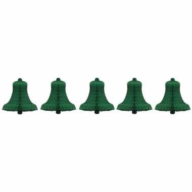 5x kerstklok van groen honingraat papier