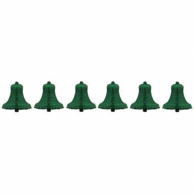 6x kerstklok van groen honingraat papier