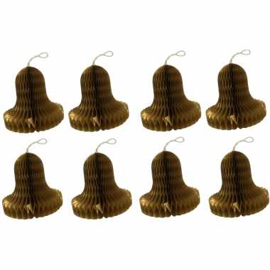 8x kerstklokken van goud zijdevloeipapier 8 cm